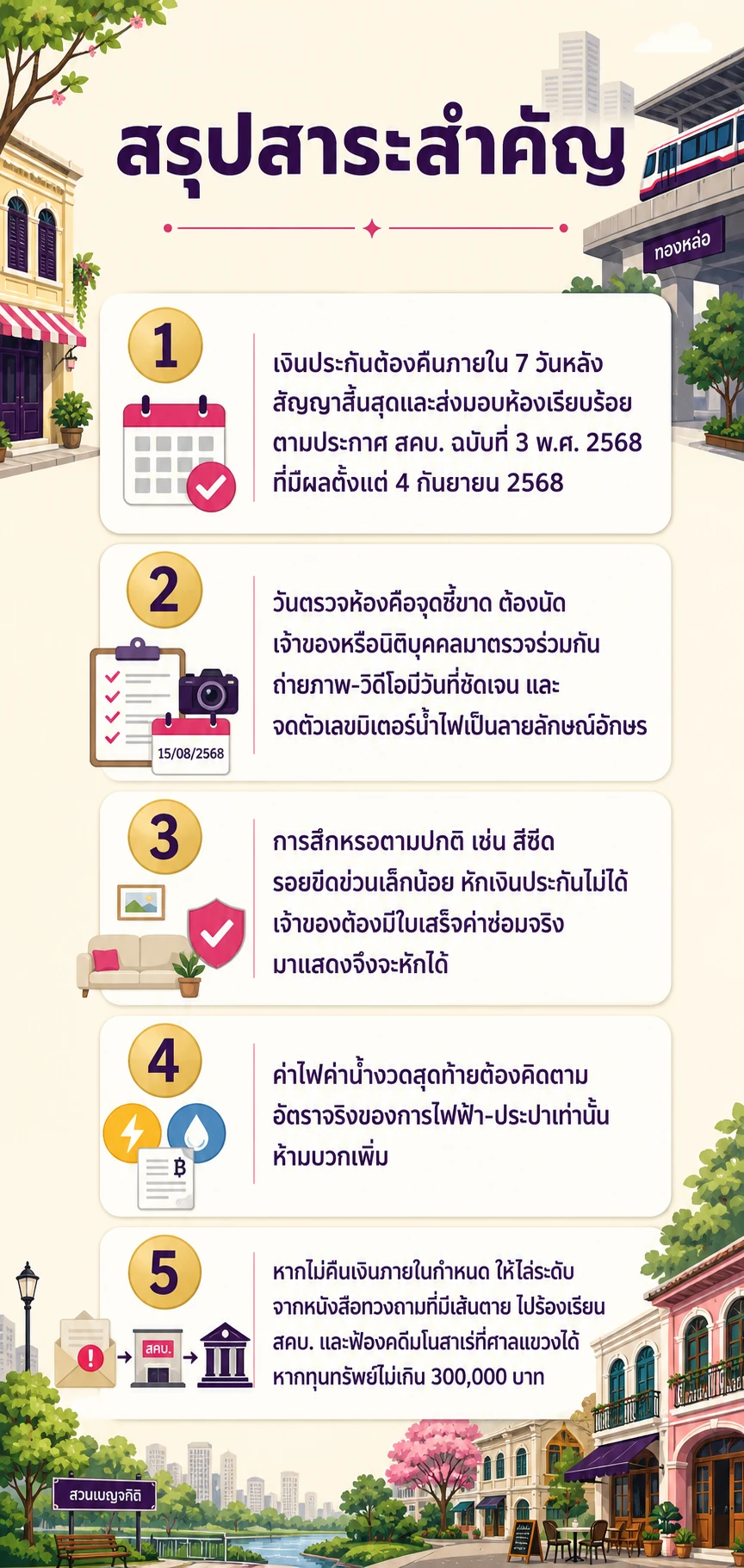 อินโฟกราฟิกสรุปข้อมูล คืนเงินมัดจำคอนโดทองหล่อไม่ได้ ต้องทำอย่างไรตอนย้ายออก