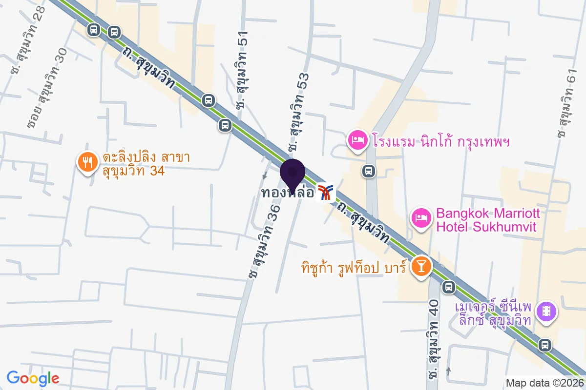 แผนที่เส้นทางเดินจากBTS ทองหล่อไปTHE ESSE Sukhumvit 36 ดิ เอส สุขุมวิท 36 ย่านทองหล่อ